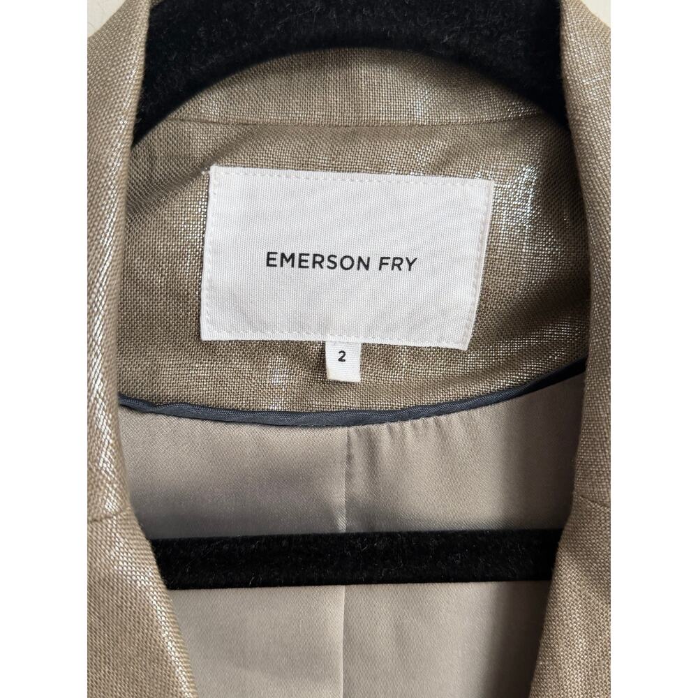 Emerson Fry Long Sleeve Peak Lapel Double-Breasted Blazer Metallic Beige Women 2 - Picture 5 of 7